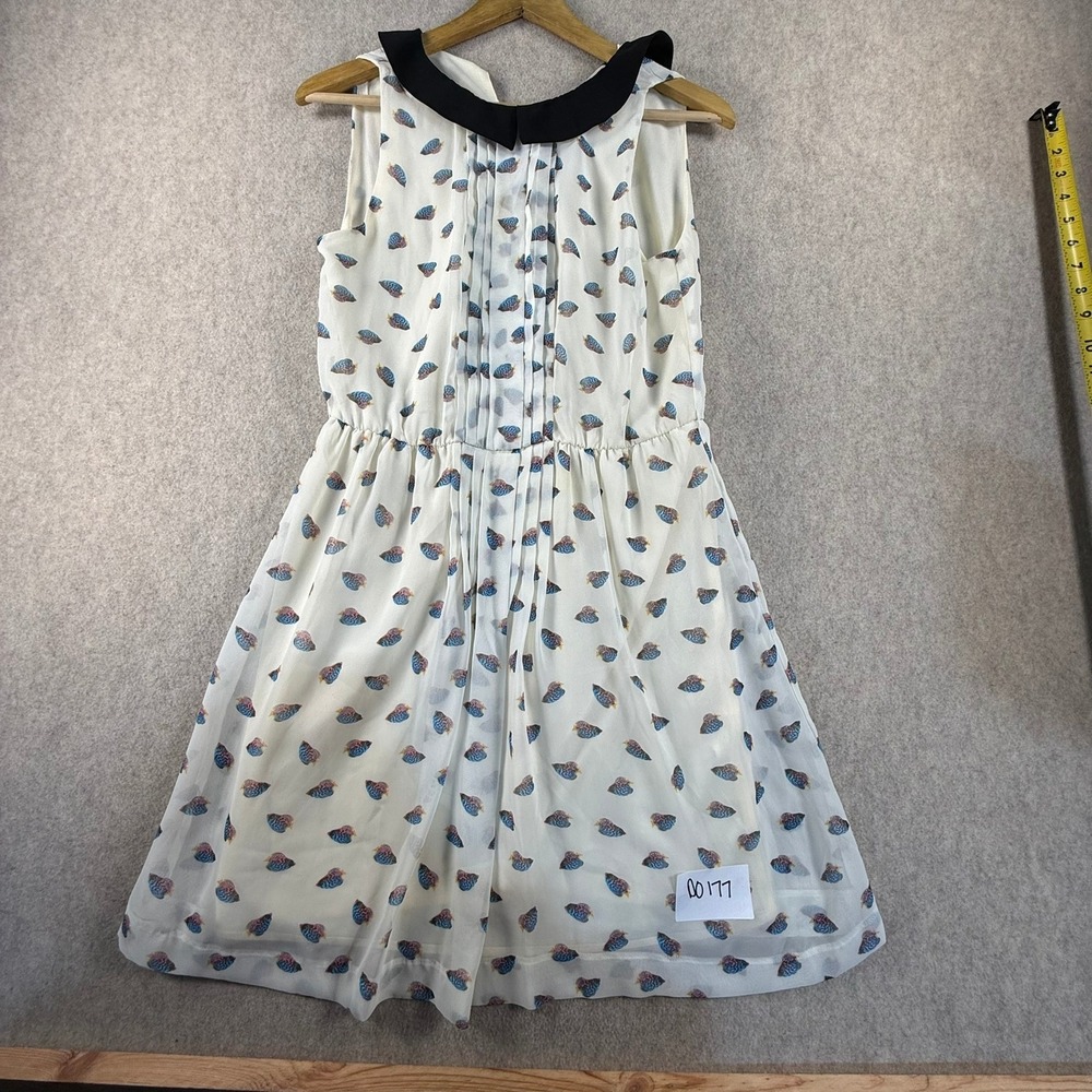 Zara Basic White Tropical Fish Print Sleeveless Dress Black Peter Pan Collar S